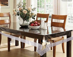Tex Homz 4 Seater Table Cover Transparent with Silver Lace; Size - 54x78 Inches; 30mm