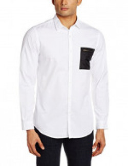 Adamo London Men's Casual Shirt (SHTADSP16019_Medium_White and Black)