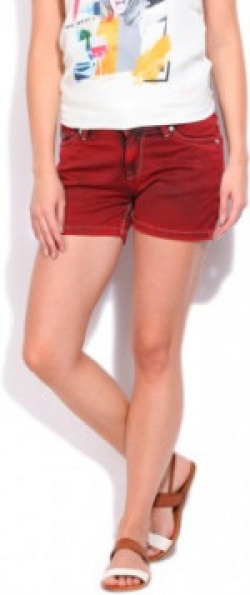 Integriti Galz Solid Women's Red Denim Shorts