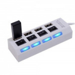SKELPWORLD™ 4-Port Powered High Speed USB Hub 2.0 with Switch and LED Indicator (White)