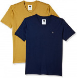 Amazon Brand- Symbol Men's Cotton V-Neck T-Shirt (Pack of 2) (AW17PLPO2V11_S_Multicolor11)