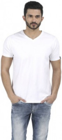 Basics Solid Men's V-neck White T-Shirt