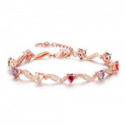 Yellow Chimes High Grade Crystals Royal Hearts 18 Rose Gold Bracelet for Women & Girls (Multicolor)