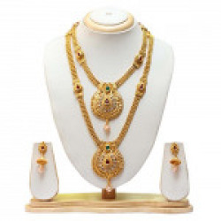 Swaraj Creation Green Maroon Colour Gold Plated Haram Necklace With Earrings Jewellery Set For Women