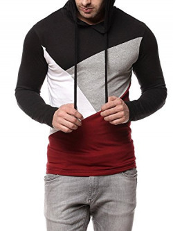 GRITSTONES Men's Cotton Hooded T-Shirt Black_Large