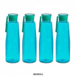 Steelo Seagul Plastic Water Bottle, 1 Litre, Set of 4, Turkish Blue