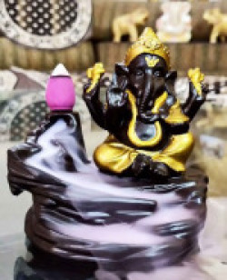 Craft Junction Handcrafted Lord Ganesha Smoke Backflow Cone Incense Holder With 10 Incense Cones Decorative Showpiece  -  9.5 cm(Polyresin, Multicolor)