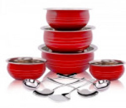 Classic Essential red handi set with 5 serving tool Cookware Set(Stainless Steel, 10 - Piece)