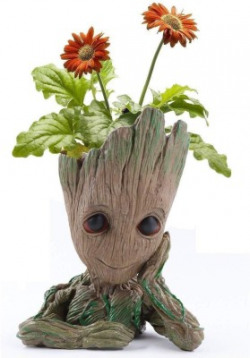 House of Quirk Groot Planter Flower Pot Groot Action Figures Guardians of The Galaxy Flowerpot Baby Cute Model Toy Pen Container Wooden Vase(18 inch, Brown)