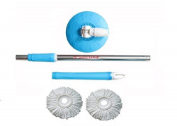R.K.V. Mop Rod Stick Stainless Steel with 2 Refill 360 Degree Rotating Pole (Blue)