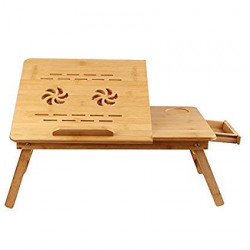 Smart Homez Bamboo Multi Purpose Laptop Table with Two Cooling fans and a Drawer