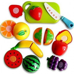 Toyshine Realistic Sliceable 5 Pcs Fruits Cutting Play Toy Set, Can Be Cut in 2 Parts, Assorted