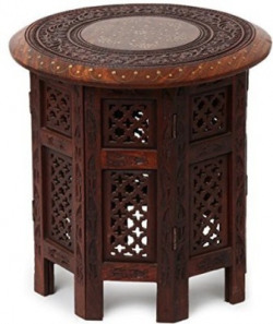 Simran Handicrafts ROUND055 Solid Wood Side Table(Finish Color - BROWN)