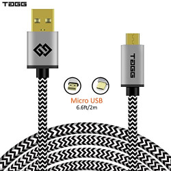 TAGG Powerline Nylon Braided Micro USB Cable - 6.6 Feet (2 Meters) (Black-White)