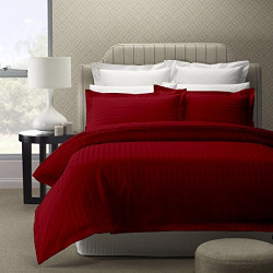 Papillon Premium Satin Stripe Cotton Double Bed Sheet with Pillow Covers-King Size,Red