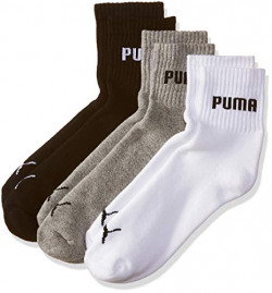 PUMA Men's Athletic Socks (Pack of 3) (IN91099001_White/ Black/ Grey_37/40)