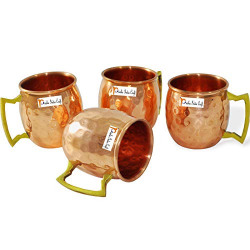 Prisha India Craft Pure Copper Solid Hammered Barrel Shot Mug, Barware Best for Parties | Small Size Mug | Capacity - 50 ML (1.6 oz) | Set of 4