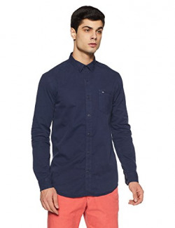 Breakbounce Men's Solid Slim Fit Casual Shirt (Terico_Navy_Medium)