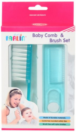 Farlin Doctor J. Baby Hair Comb and Brush Set with Soft Bristles and Rounded Tips for Baby's Tender Scalp (Blue)