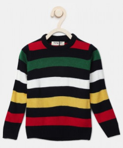 Miss & Chief Striped Round Neck Casual Boys Multicolor Sweater