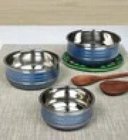 Home Creations Stainless Steel Handi Set (1000 ML,600 ML & 400 ML), Set of 6