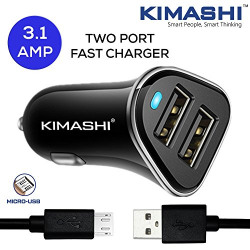 Kimashi KIM312U-A Dual USB Port Car Charger with Micro USB Data Cable (Black)