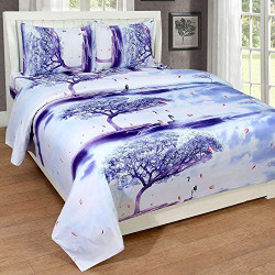 Super India 3D Printed 180 TC Polycotton Double Bedsheet with 2 Pillow Covers - White