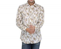JUARI BE A GENTLEMAN Men's Cotton Casual Printed Shirt(CS005_XL, White-Brown_XL)