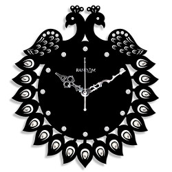 Random Clocks Jewel Peacock Round Wood Wall Clock (30 cm x 27 cm x 5 cm, Black)