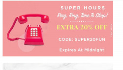 Additional 20% OFF on Top Branded @ Super Hour! Plus FREE SHIPPING on ALL Styles!