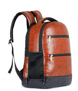 The Clownfish Jovial 27 litres Faux Leather 15.6 inch Laptop Backpack | Laptop Bag | Travel Backpack | Casual Backpack | School Bag (Brown)