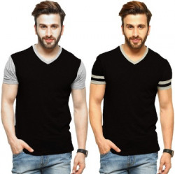Tripr Solid Men V-neck Multicolor T-Shirt(Pack of 2)