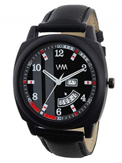 WM Day and Date Luxury Limited Edition Special Quartz Analog Black Dial Black Leather Watch for Men and Boys DDWM-079wmaeon3
