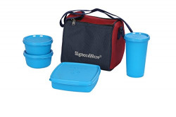 Signoraware Best Plastic Lunch Box Set with Bag, 200ml, 4-Pieces, Blue