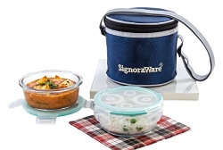 Signoraware Executive Small Glass Lunch Box Set, 400ml/74mm, Set of 2, Clear