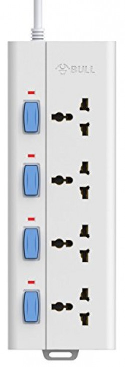 Bull 4 Socket,4 Switch,3 M Wire Extension Board (White)