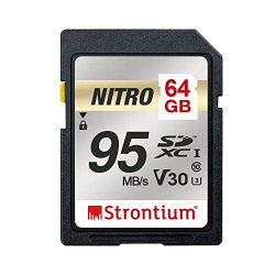 Strontium Nitro 64GB SD SDXC UHS-I U3 V30 Class 10 Flash Memory Card (SRN64GSDU3QR)