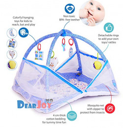 DearJoy Baby Kick and Play Gym with Mosquito Net and Baby Bedding Set (Blue Bunny Print)