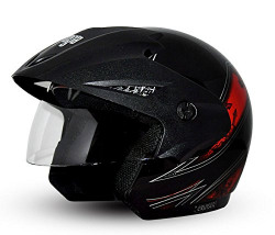 Vega Cruiser CR-W/P-ARS-KR-L Open Face Graphic Helmet (Black and Red, L)