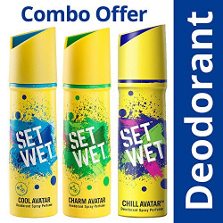 Set Wet Cool, Charm and Chill Avatar Deodorant Spray Perfume, 150ml (Pack of 3)