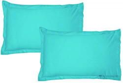 Amazon Brand - Solimo Solid 144 TC 100% Cotton 2 Piece Pillow Covers, 18 x 27 , Turquoise Blue