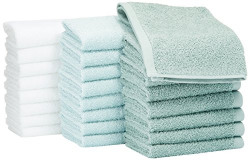 AmazonBasics Cotton Washcloth/Face Towel - Pack of 24, Multi-Color (Sea Foam Green, Ice Blue, White)