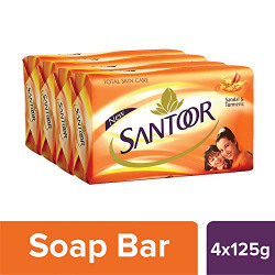 Santoor Sandal And Turmeric Soap, 125g (Pack Of 4)