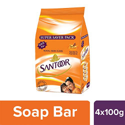 Santoor Sandal and Turmeric Soap Super Saver Pack, 100g (Pack of 4)