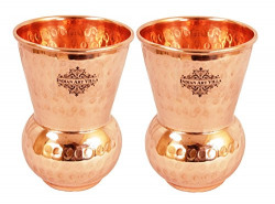 Indian Art Villa Hammered Copper Glass Tumbler, Drinkware & Serveware Set (300 ml Each, Set Of 2)