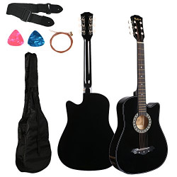 Photron Acoustic Guitar, 38 Inch Cutaway with Pick Guard, PH38C/BK with Bag, Strings, Pick and Strap, Black