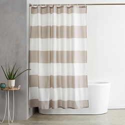 AmazonBasics Water Repellant Shower Curtain with Hooks - 72  x 72 , Gray Stripe