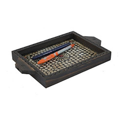 eCraftIndia Glitzy Wooden Utility Tray, Golden and Brown