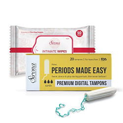 Sirona Heavy Flow Premium Digital Tampon - 20 Pieces with Free Intimate Wet Wipes - 10 Wipes