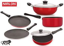 Nirlon Non-Stick Aluminium Cookware Set, 5-Pieces, Red (26FT12CTFP12DKDBSPB_3)